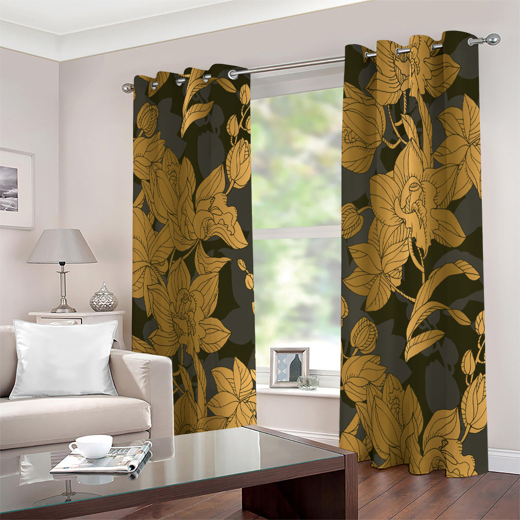 Golden Orchid Pattern Print Extra Wide Grommet Curtains
