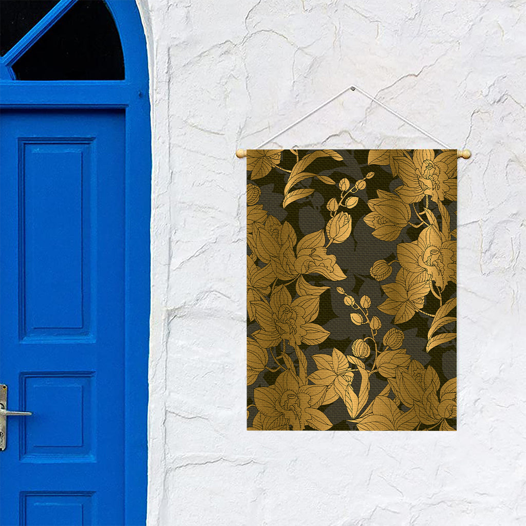 Golden Orchid Pattern Print Garden Flag