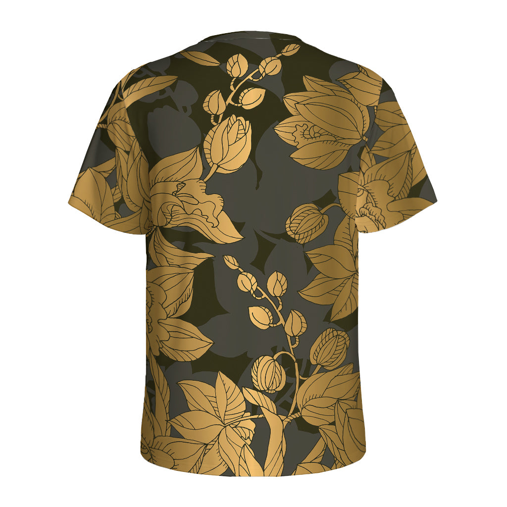 Golden Orchid Pattern Print Men's Sports T-Shirt