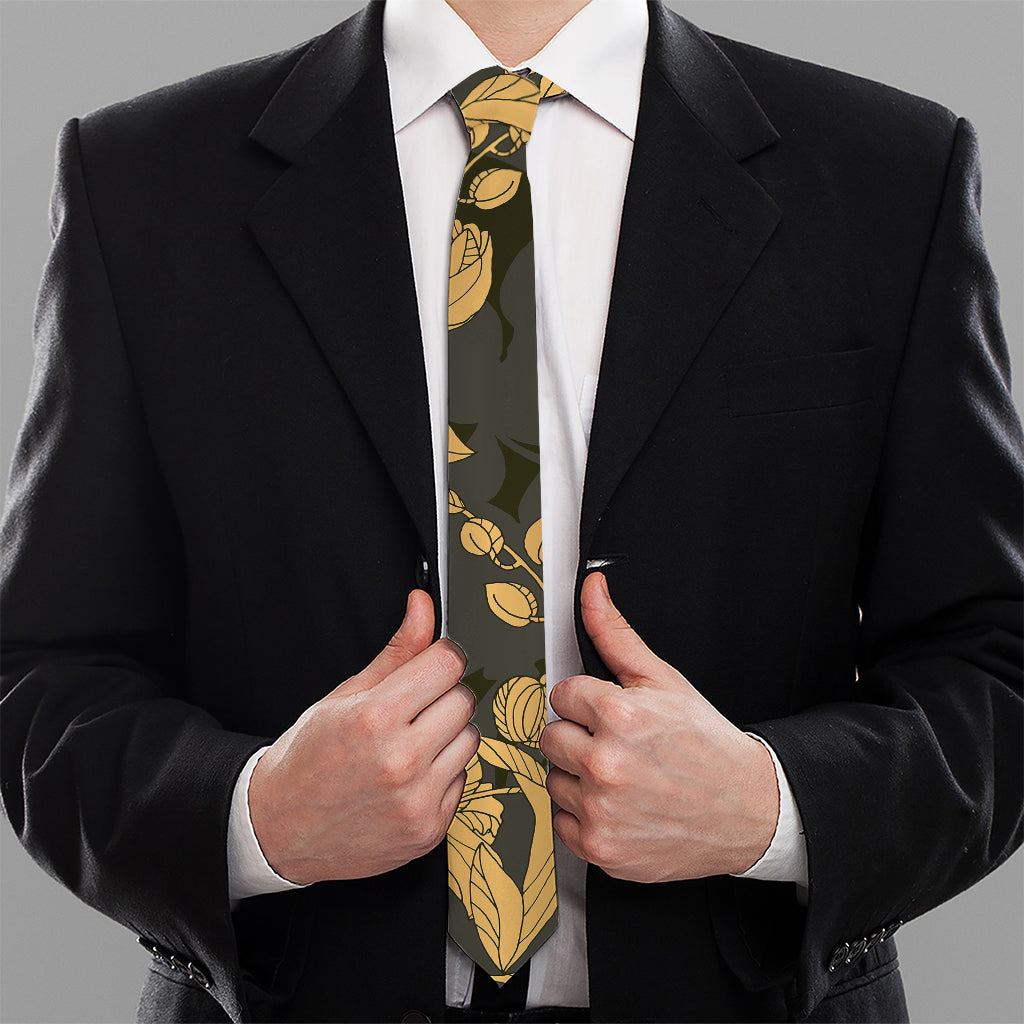 Golden Orchid Pattern Print Necktie
