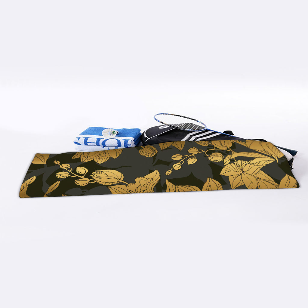 Golden Orchid Pattern Print Sports Towel