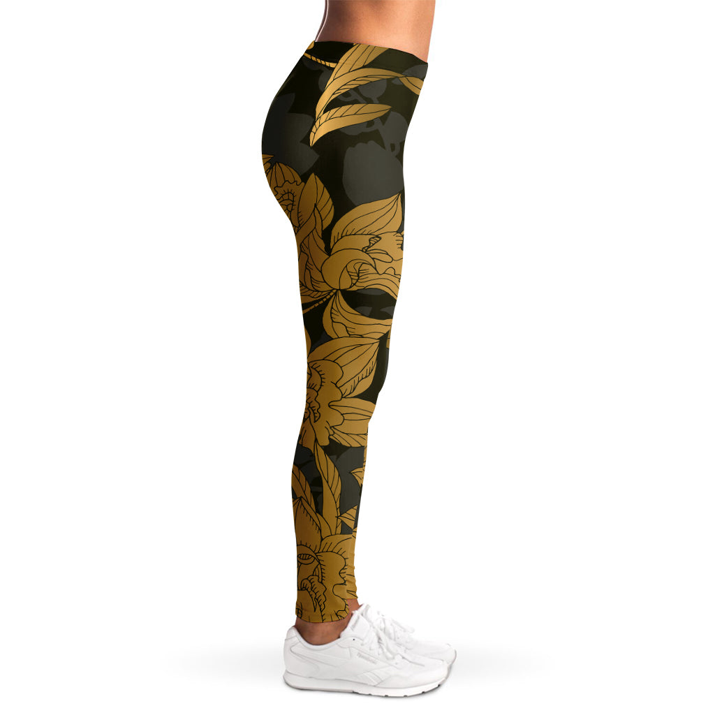 Golden Orchid Pattern Print Women's Leggings