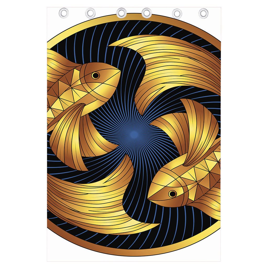 Golden Pisces Zodiac Sign Print Curtain