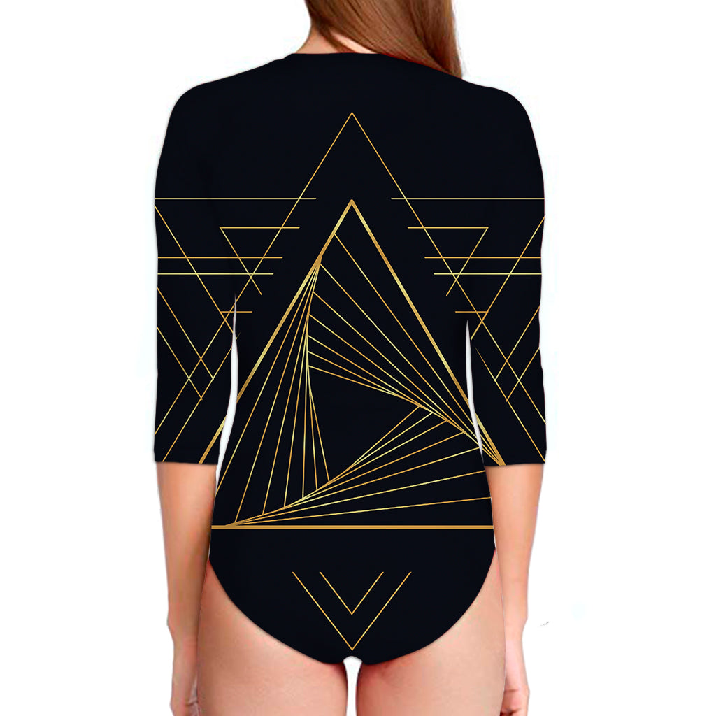 Golden Pyramid Print Long Sleeve Swimsuit