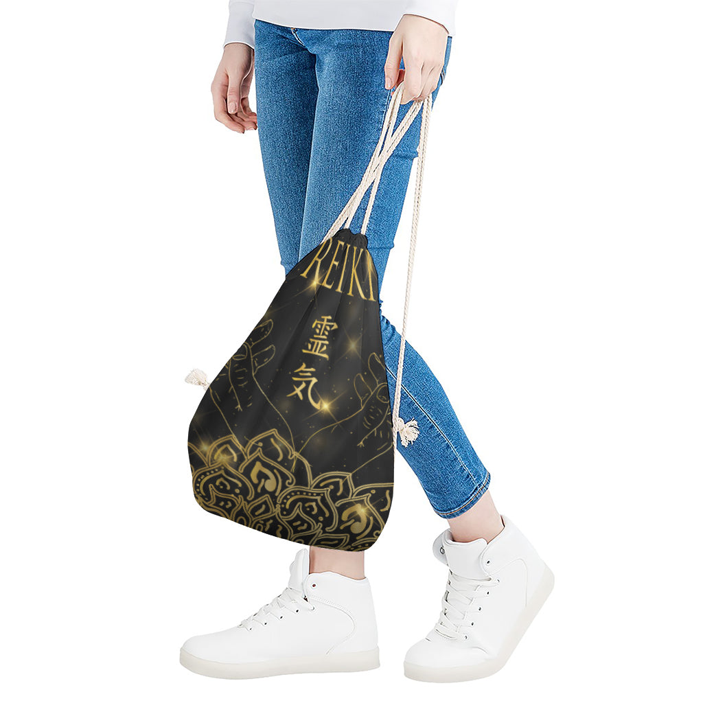 Golden Reiki Print Drawstring Bag