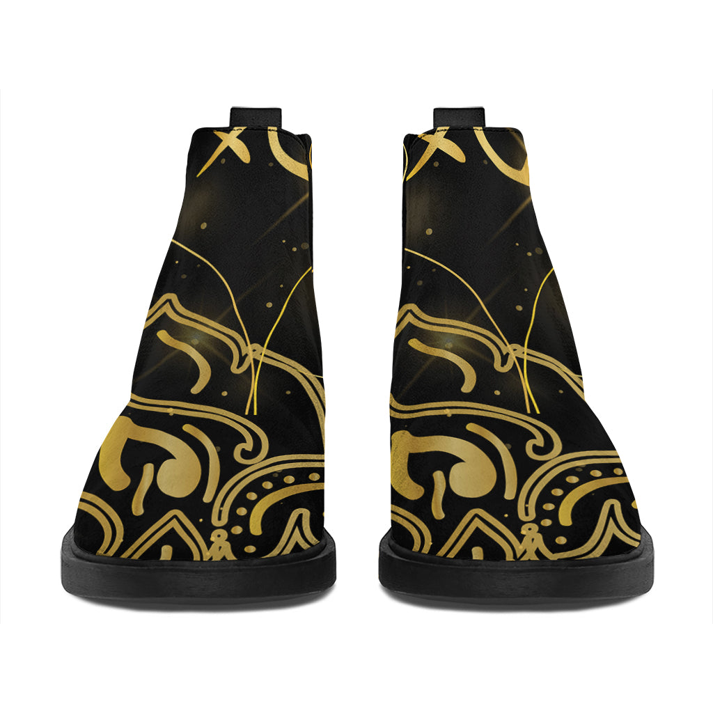 Golden Reiki Print Flat Ankle Boots