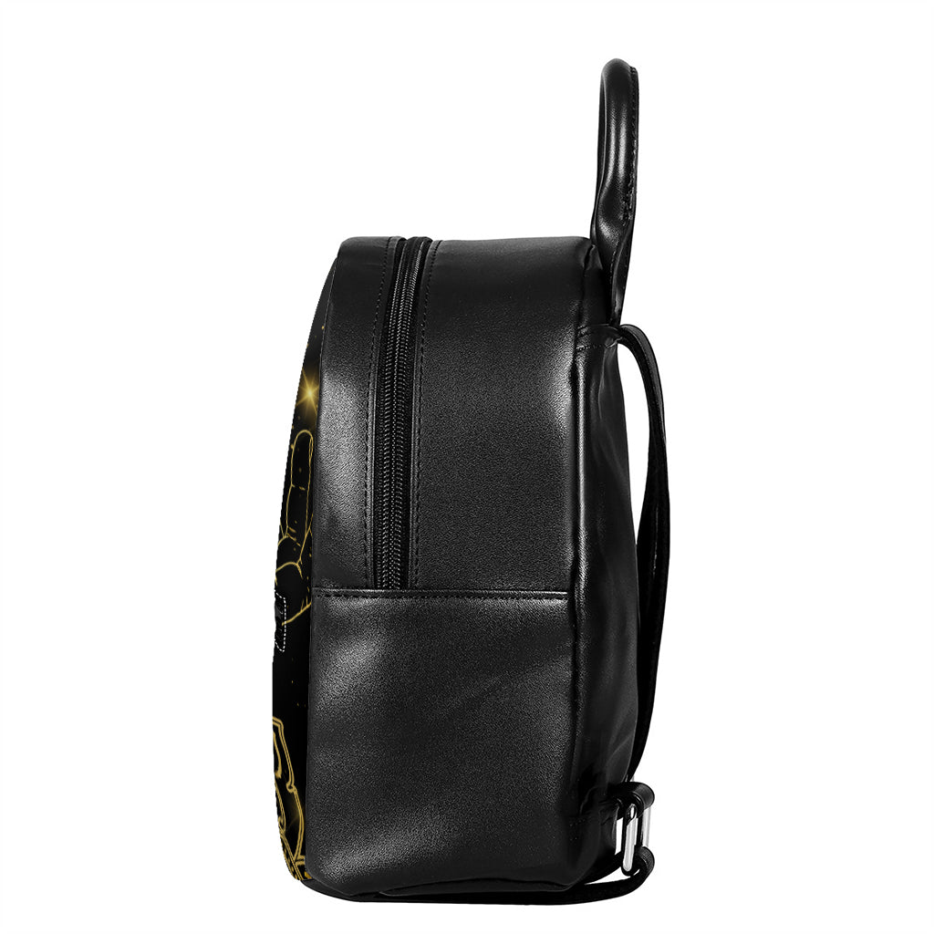 Golden Reiki Print Leather Backpack