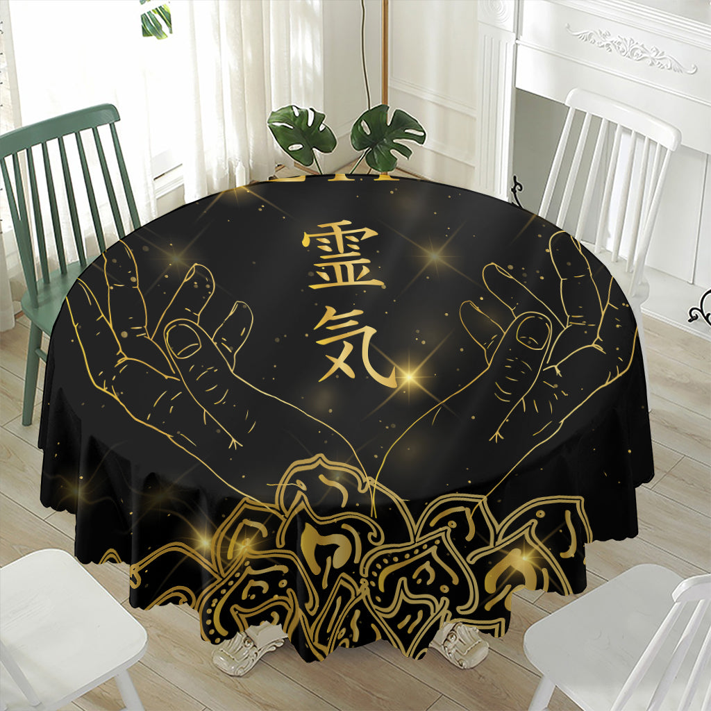 Golden Reiki Print Waterproof Round Tablecloth