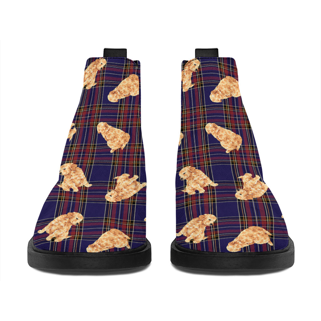 Golden Retriever Tartan Pattern Print Flat Ankle Boots