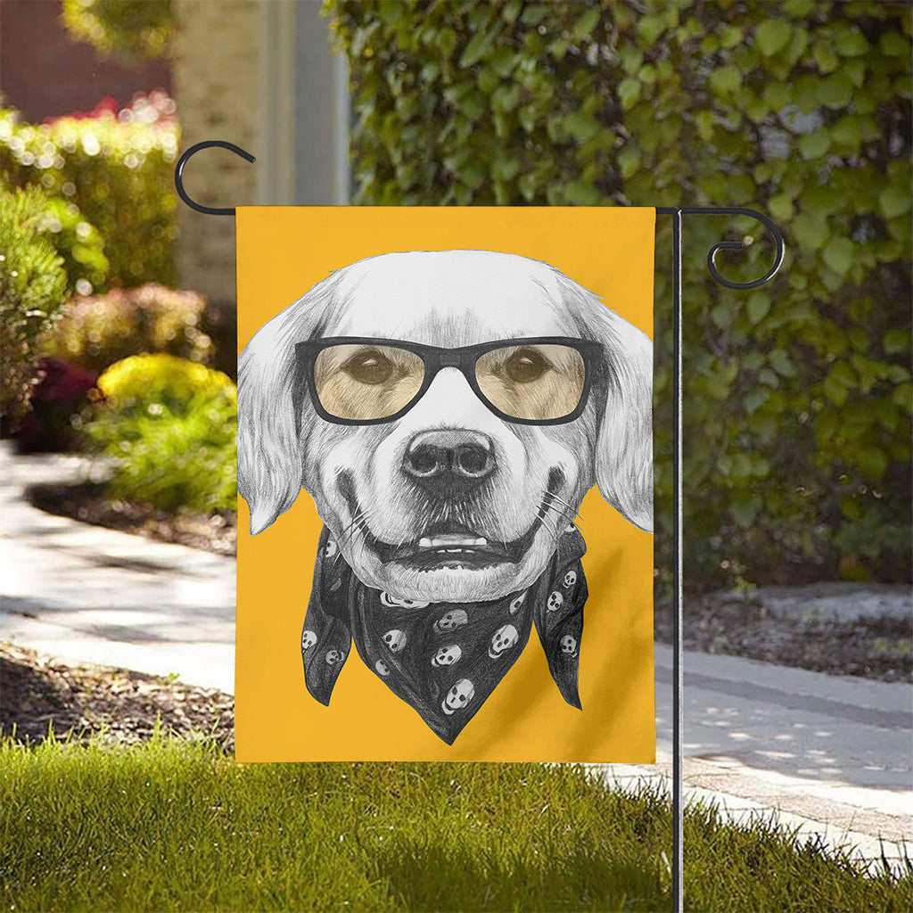 Golden Retriever With Glasses Print House Flag