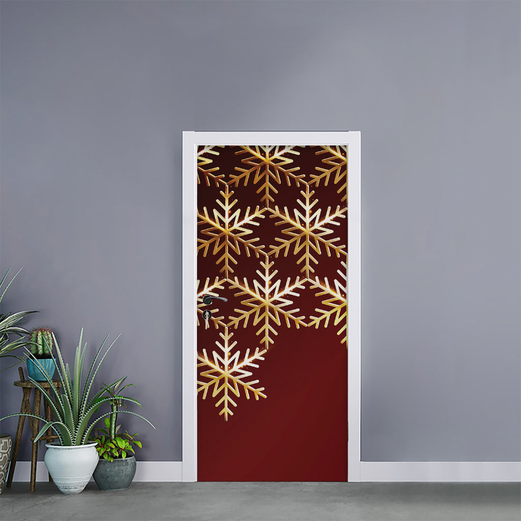 Golden Snowflake Print Door Sticker