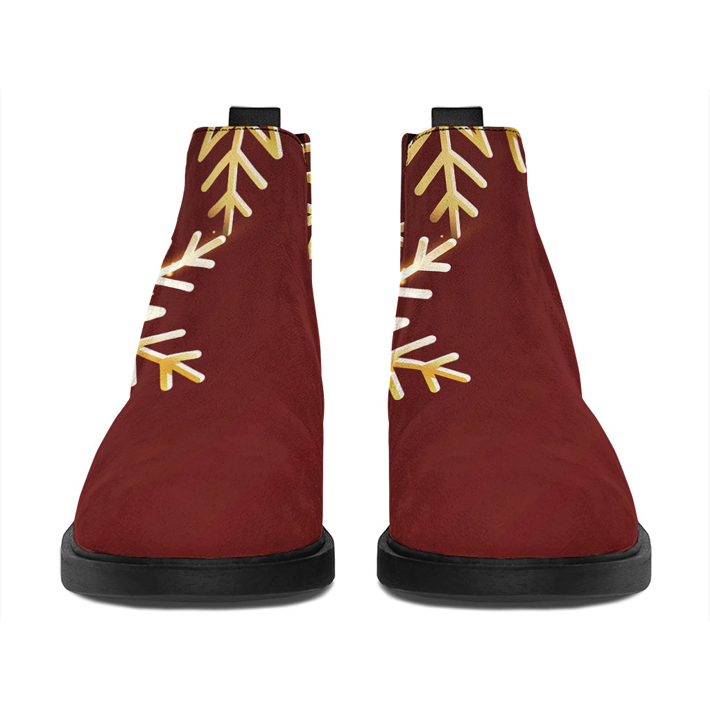 Golden Snowflake Print Flat Ankle Boots