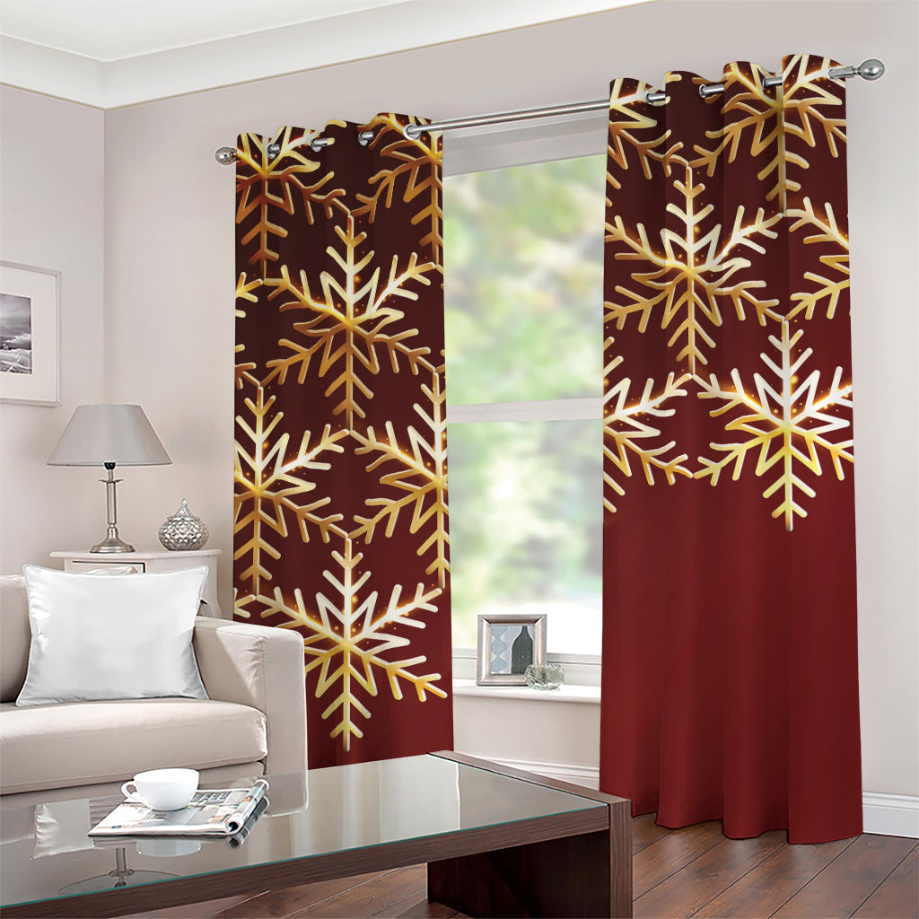 Golden Snowflake Print Grommet Curtains