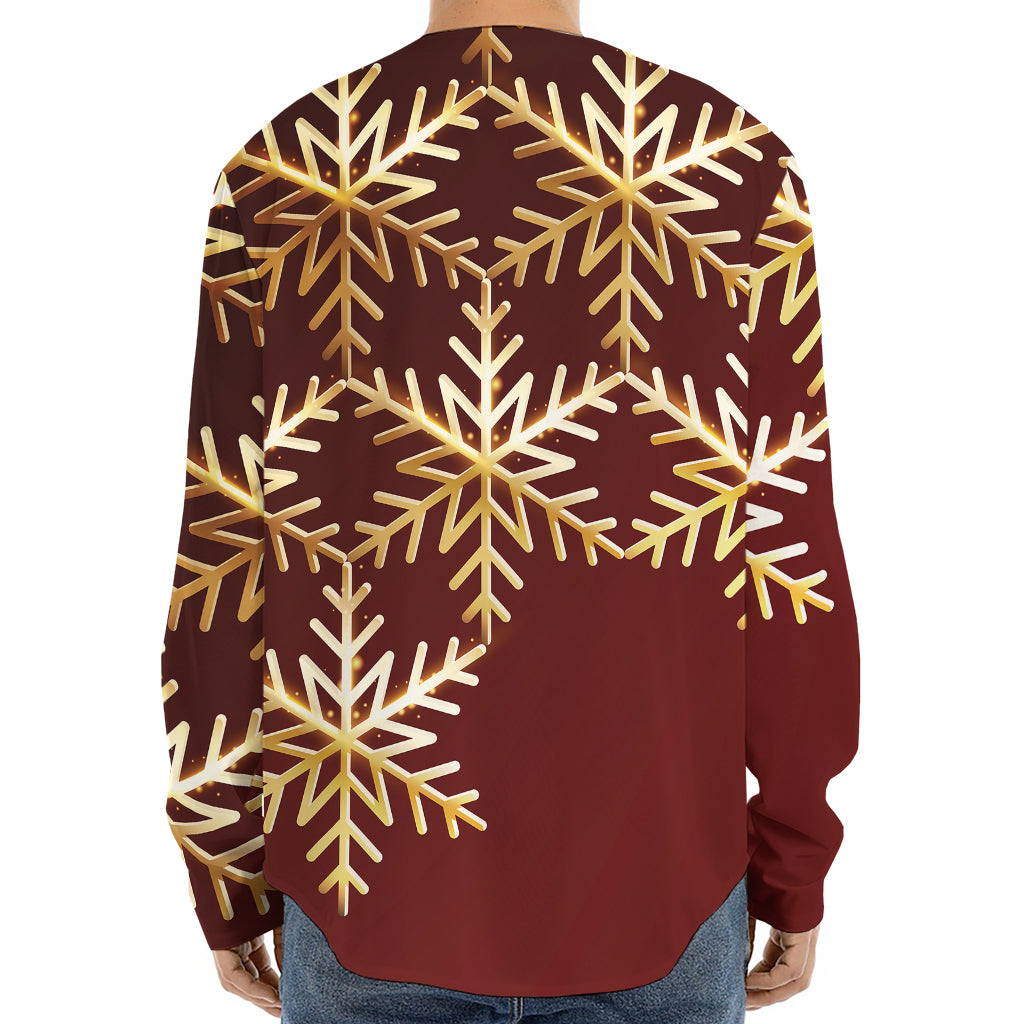 Golden Snowflake Print Long Sleeve Baseball Jersey