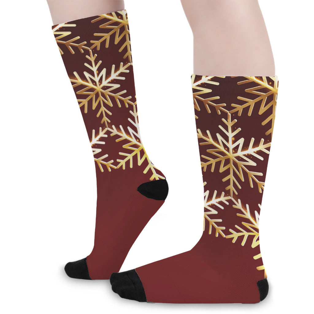 Golden Snowflake Print Long Socks
