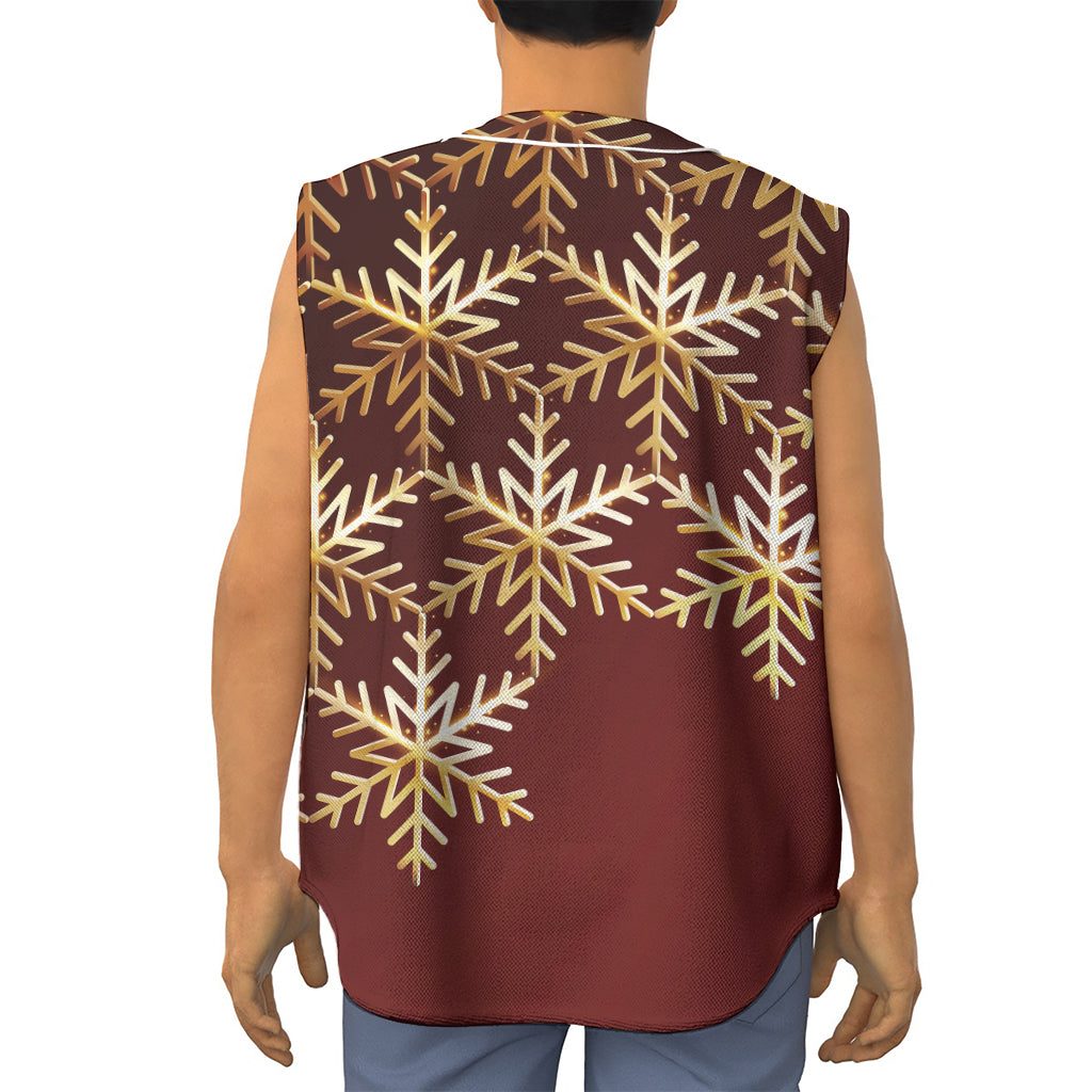 Golden Snowflake Print Sleeveless Baseball Jersey