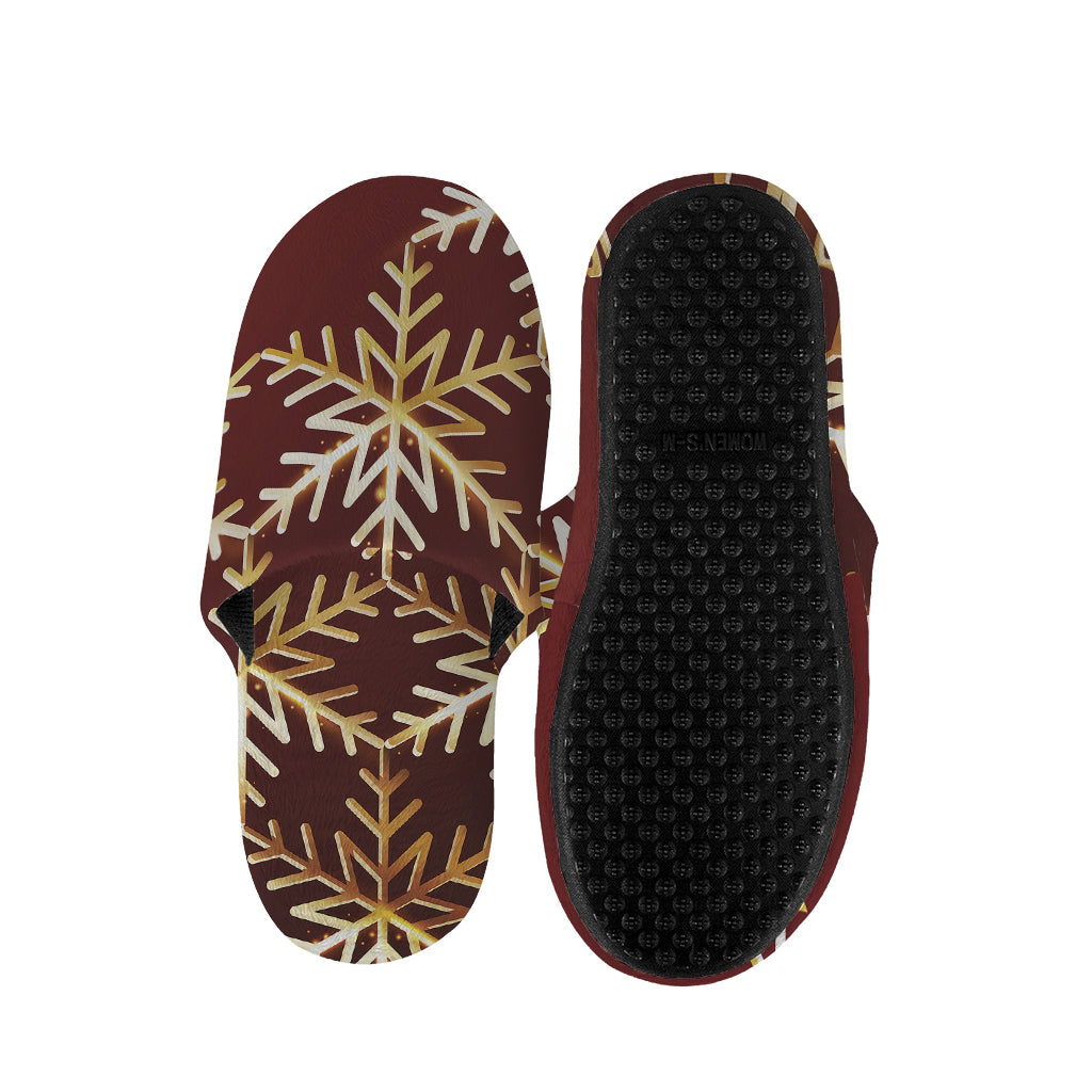 Golden Snowflake Print Slippers