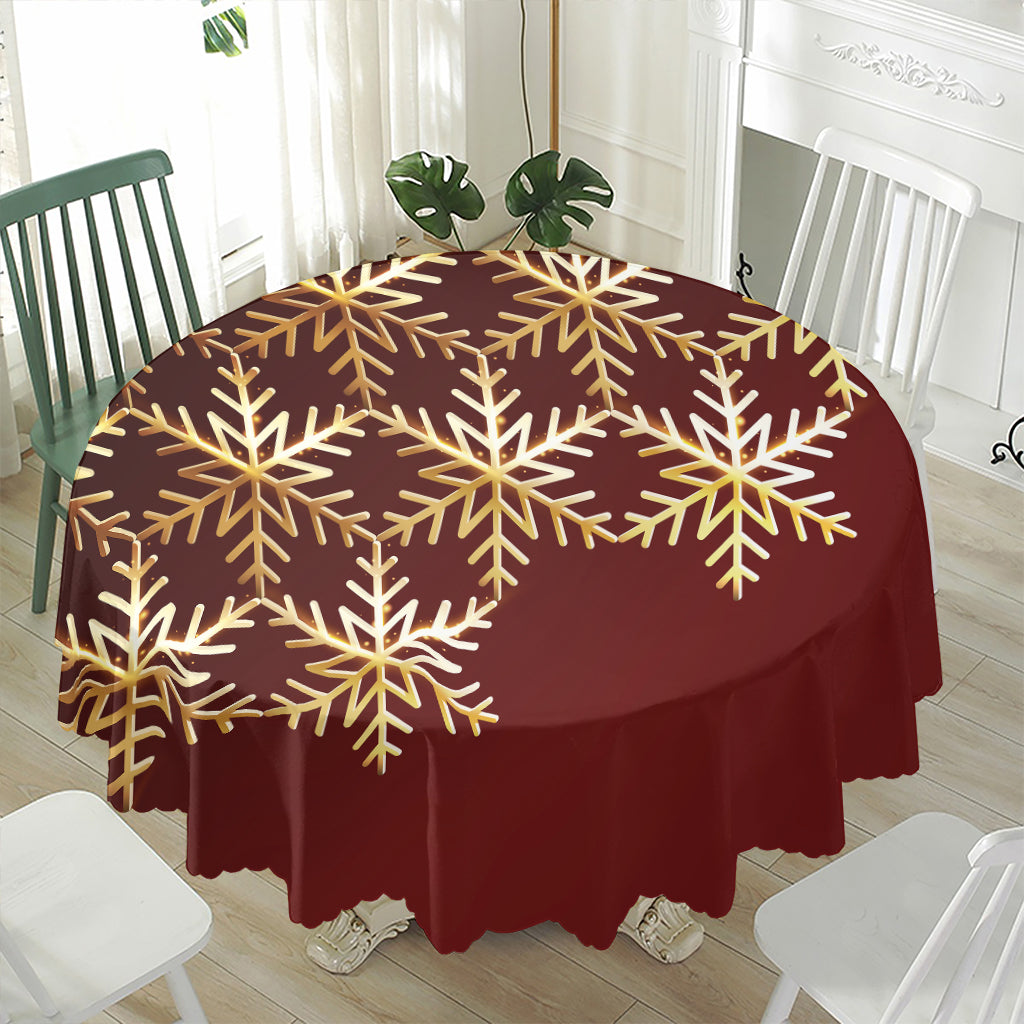 Golden Snowflake Print Waterproof Round Tablecloth