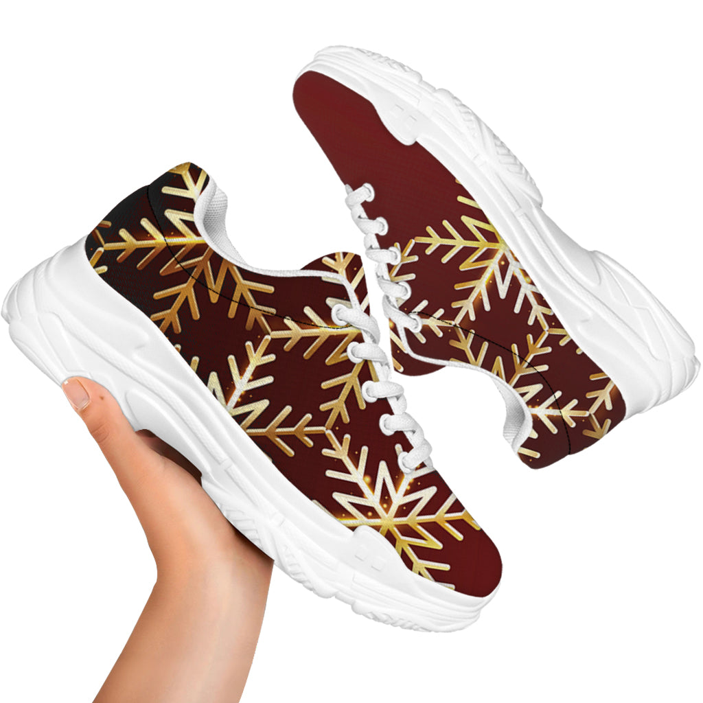 Golden Snowflake Print White Chunky Shoes