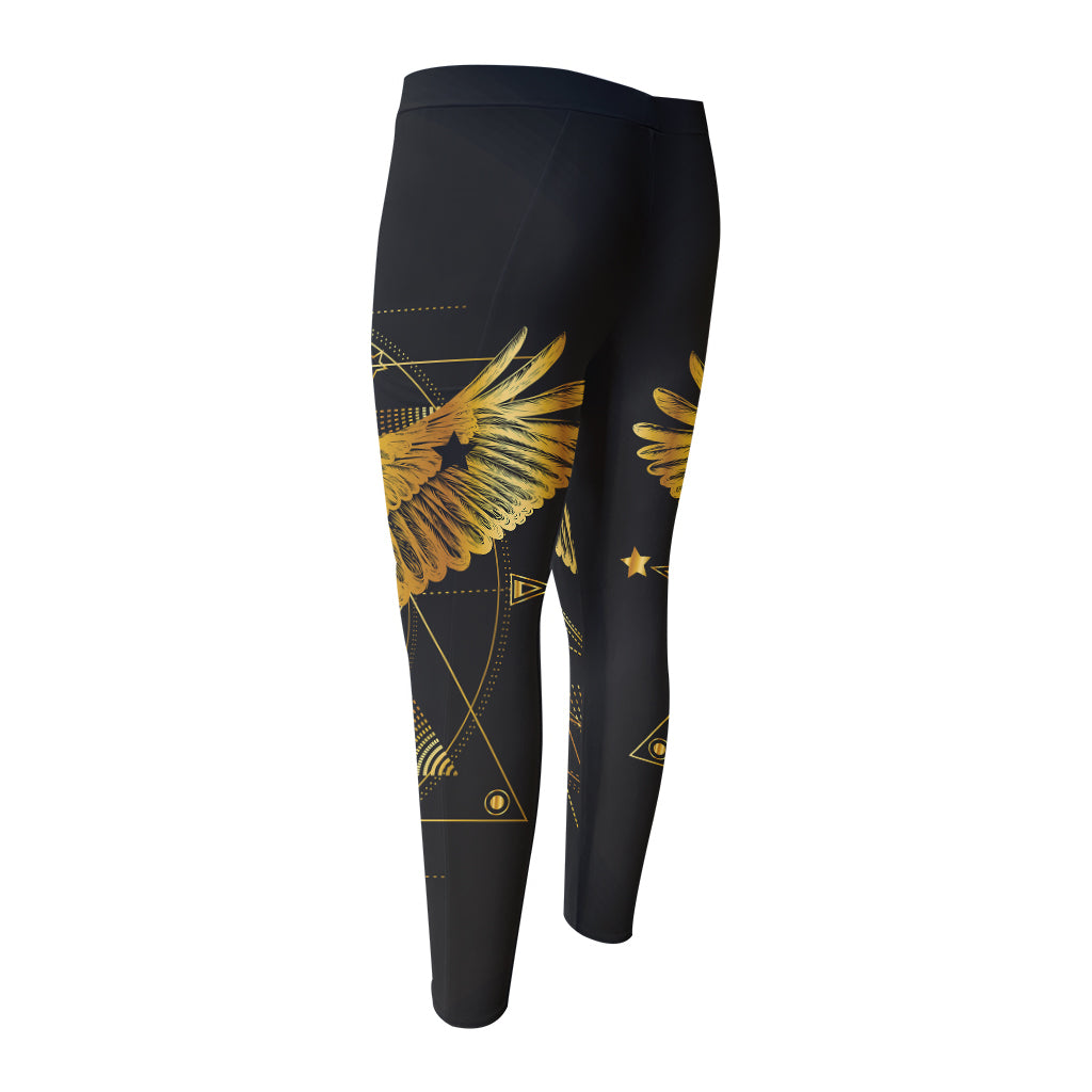 Golden Spiritual Bird Print Men's Compression Pants