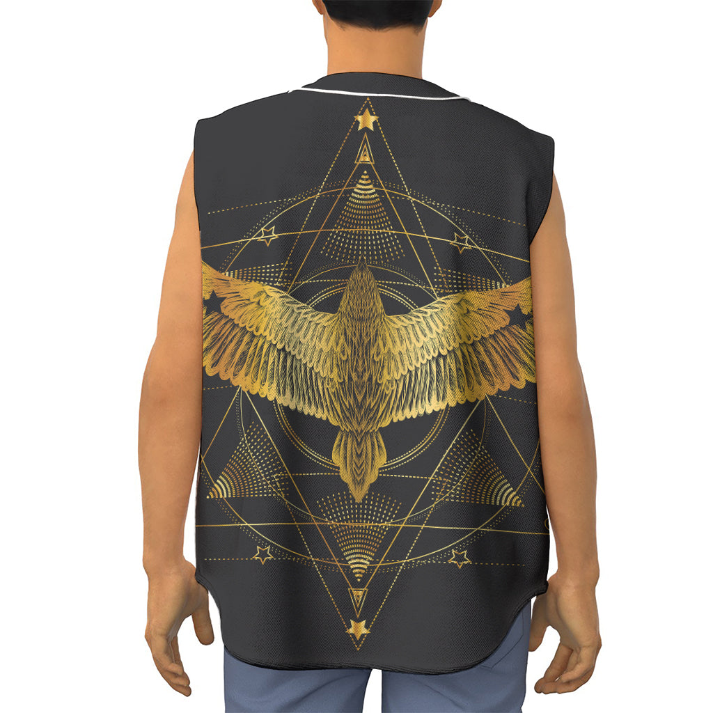Golden Spiritual Bird Print Sleeveless Baseball Jersey