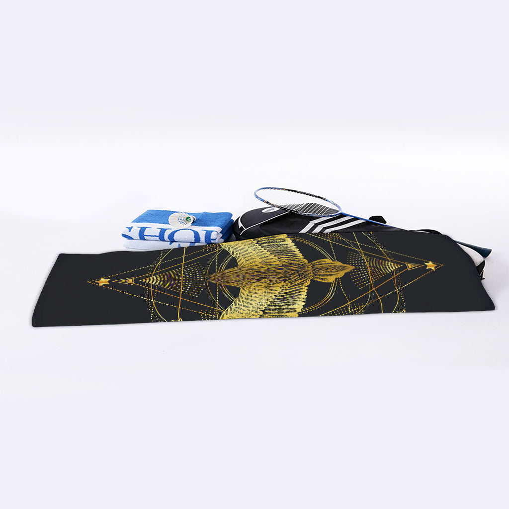 Golden Spiritual Bird Print Sports Towel