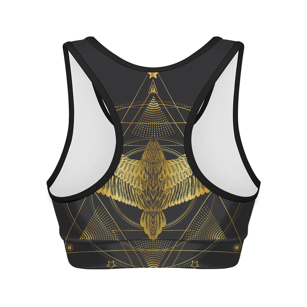Golden Spiritual Bird Print Women's Sports Bra