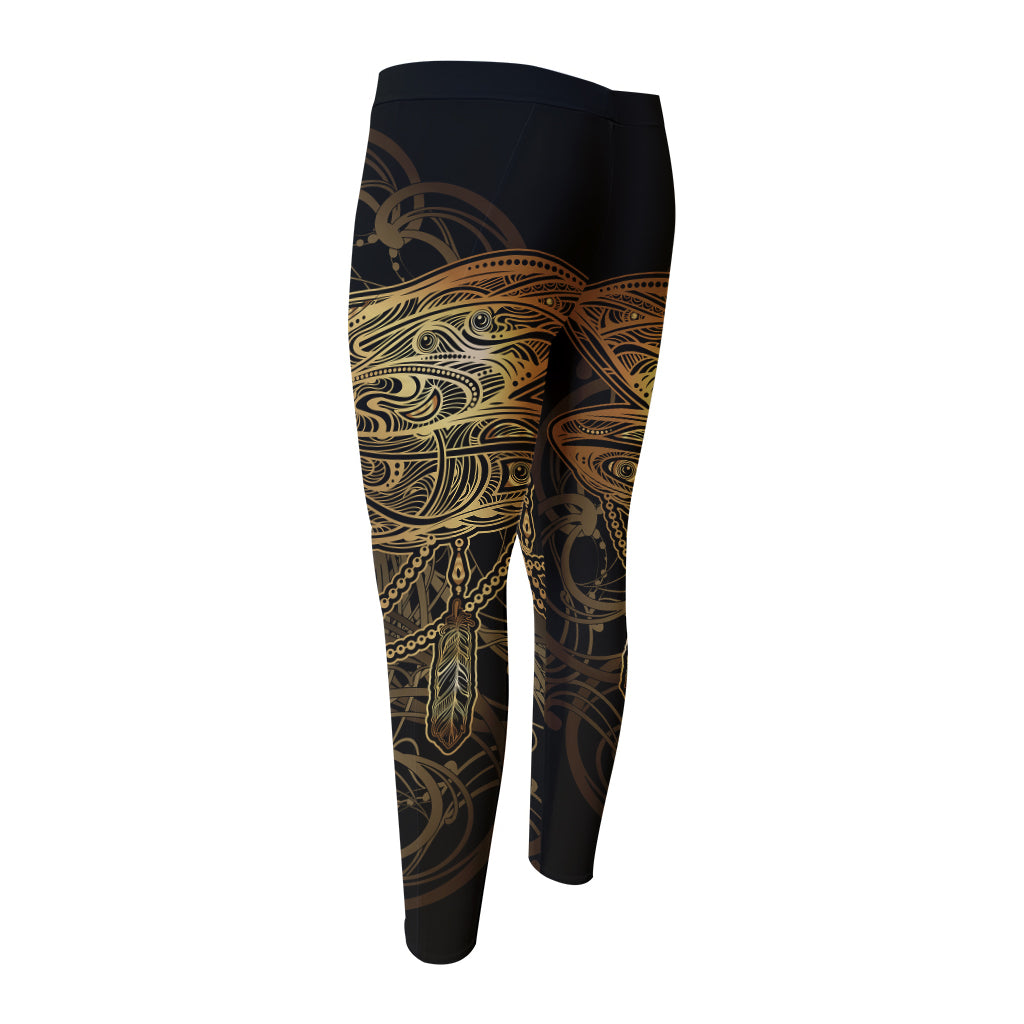 Golden Spiritual Dragonfly Print Men's Compression Pants