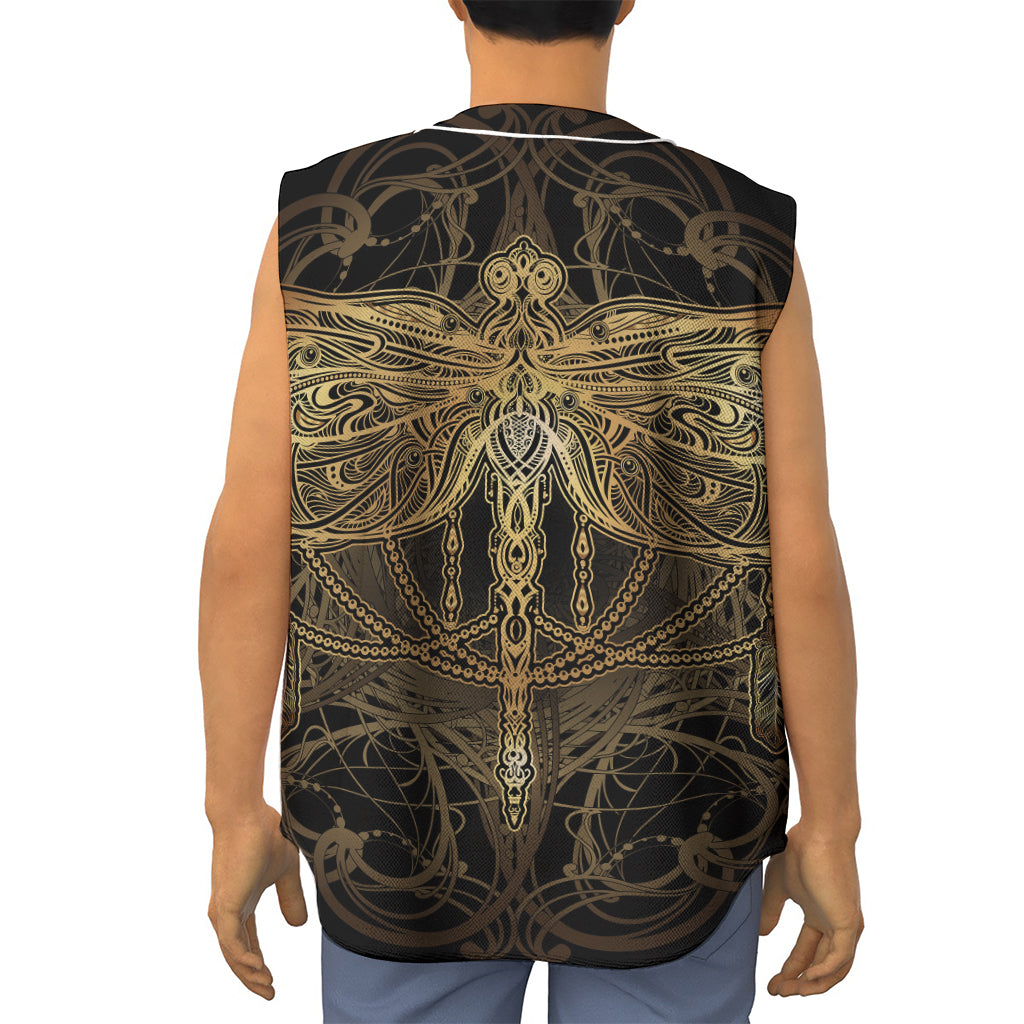 Golden Spiritual Dragonfly Print Sleeveless Baseball Jersey