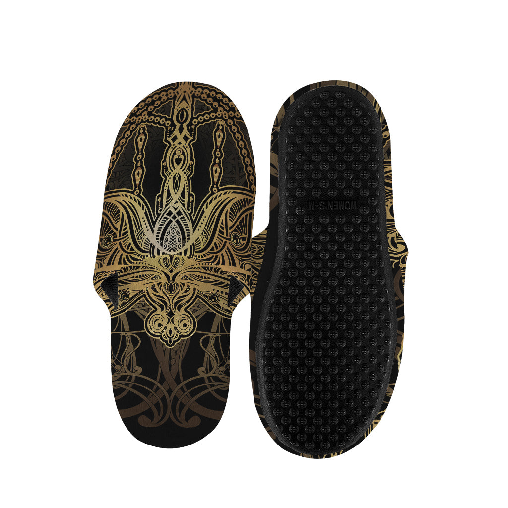 Golden Spiritual Dragonfly Print Slippers