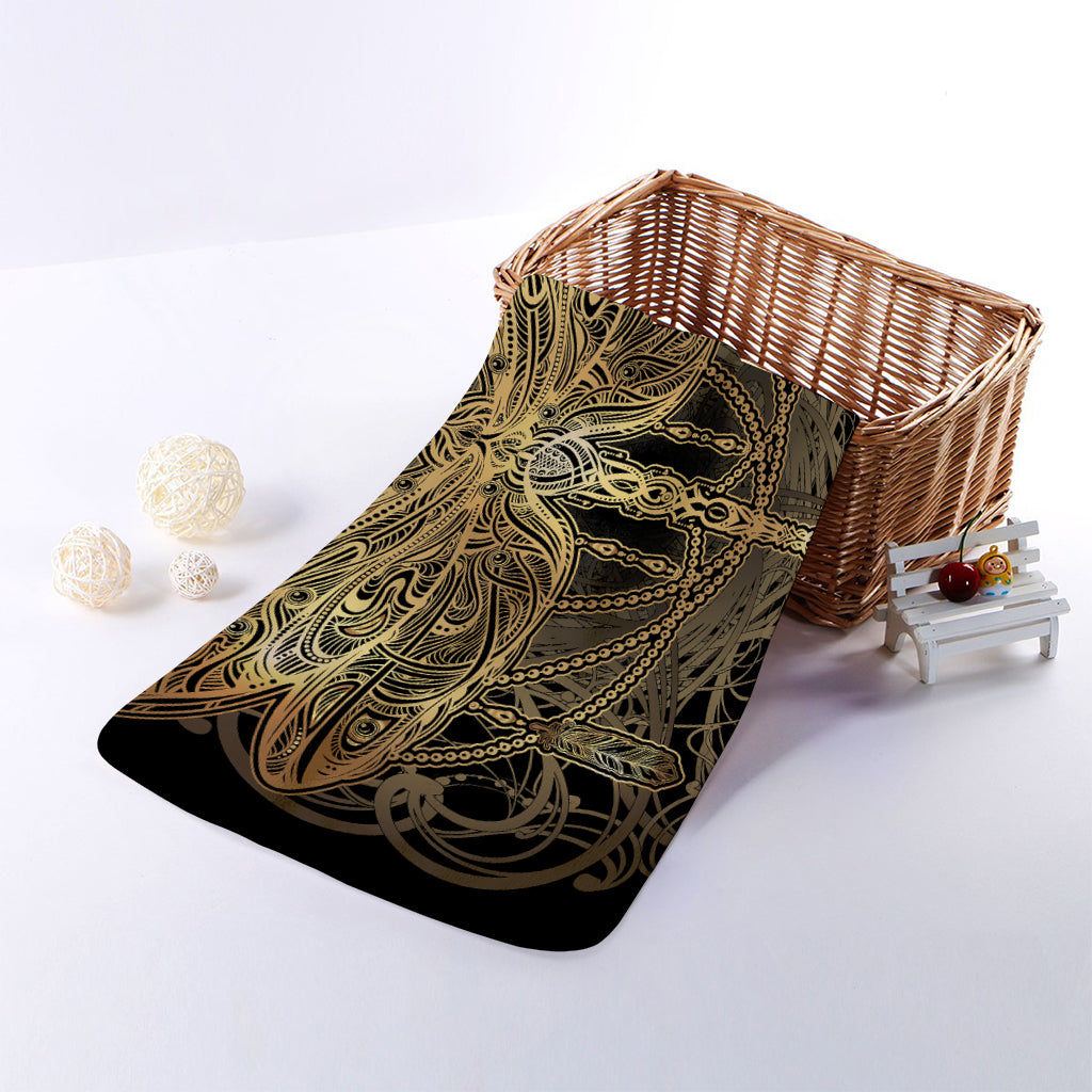 Golden Spiritual Dragonfly Print Towel