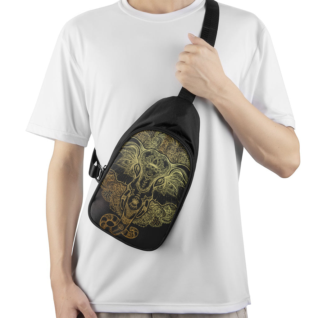 Golden Spiritual Elephant Print Chest Bag