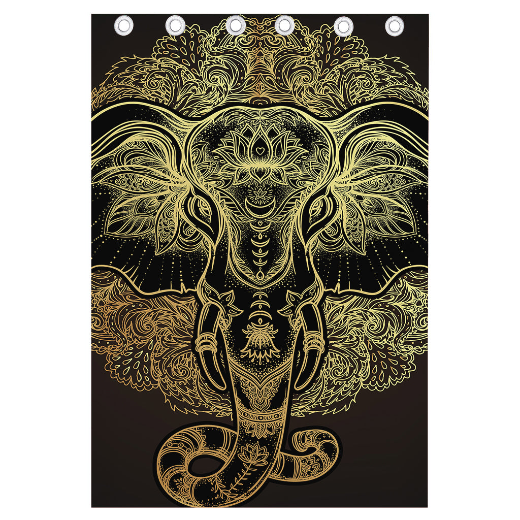 Golden Spiritual Elephant Print Curtain