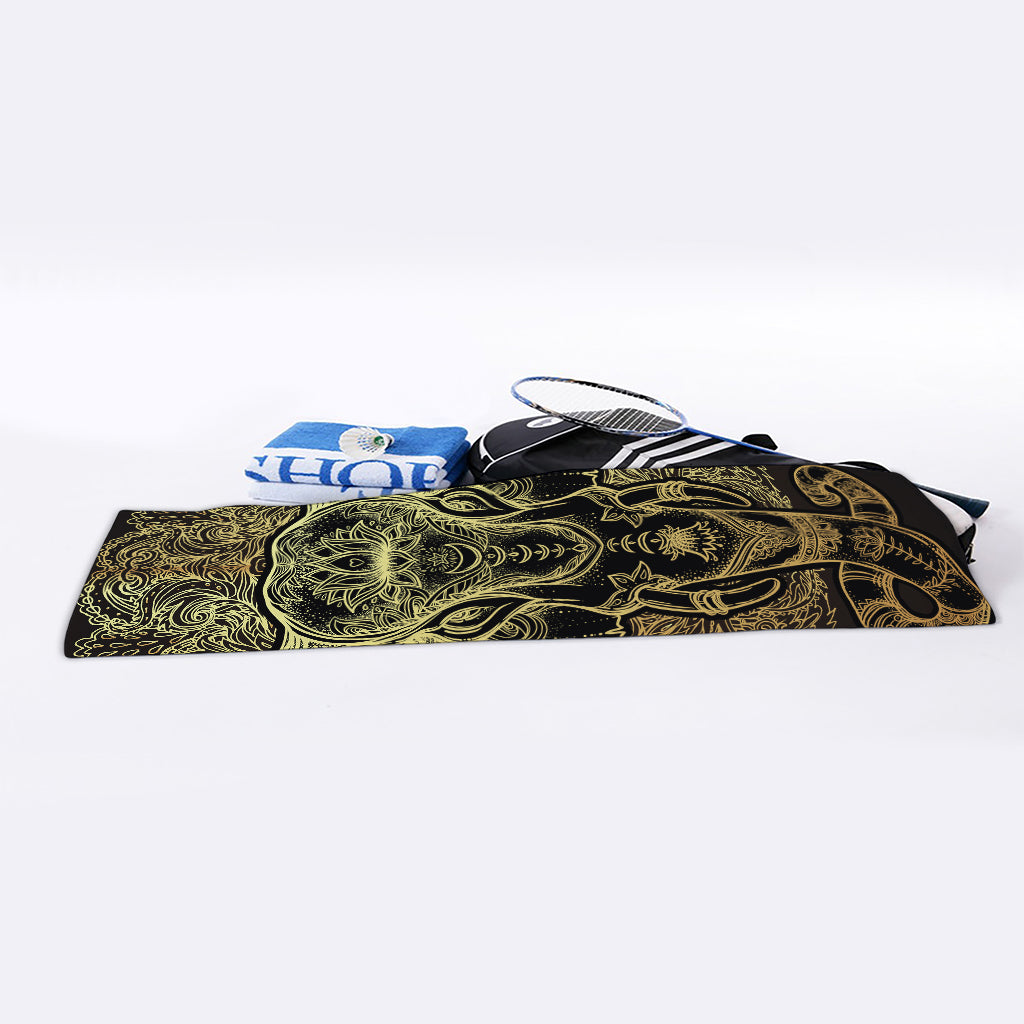 Golden Spiritual Elephant Print Sports Towel