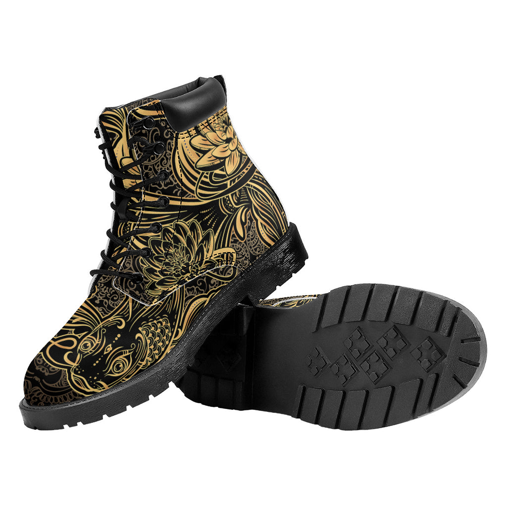 Golden Spiritual Koi Carp Print Work Boots