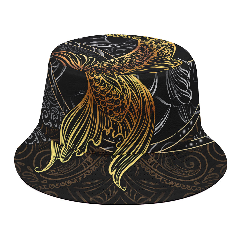 Golden Spiritual Koi Fish Print Bucket Hat