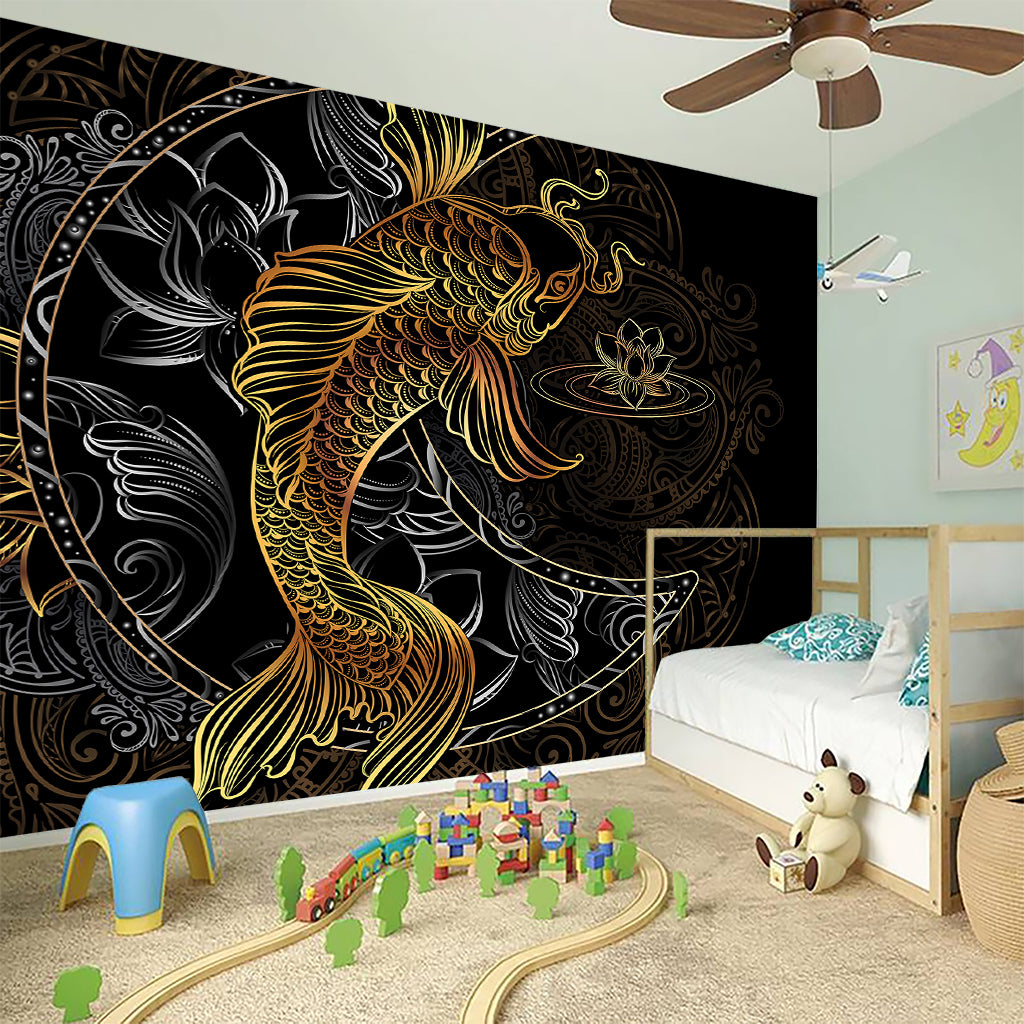 Golden Spiritual Koi Fish Print Wall Sticker
