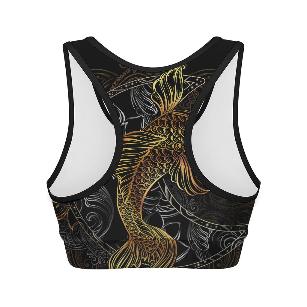 Golden Spiritual Koi Fish Print Women's Sports Bra
