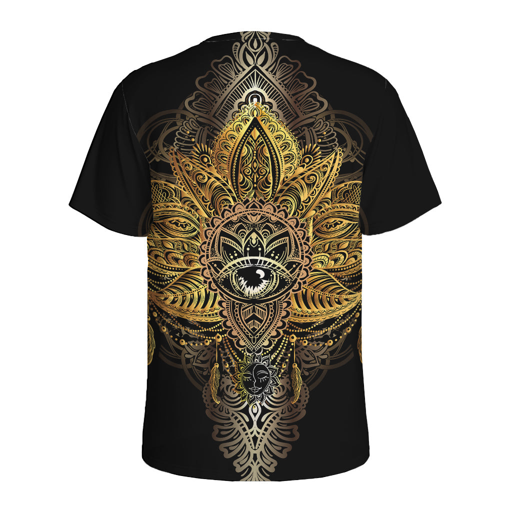 Golden Spiritual Lotus Print Men's Sports T-Shirt