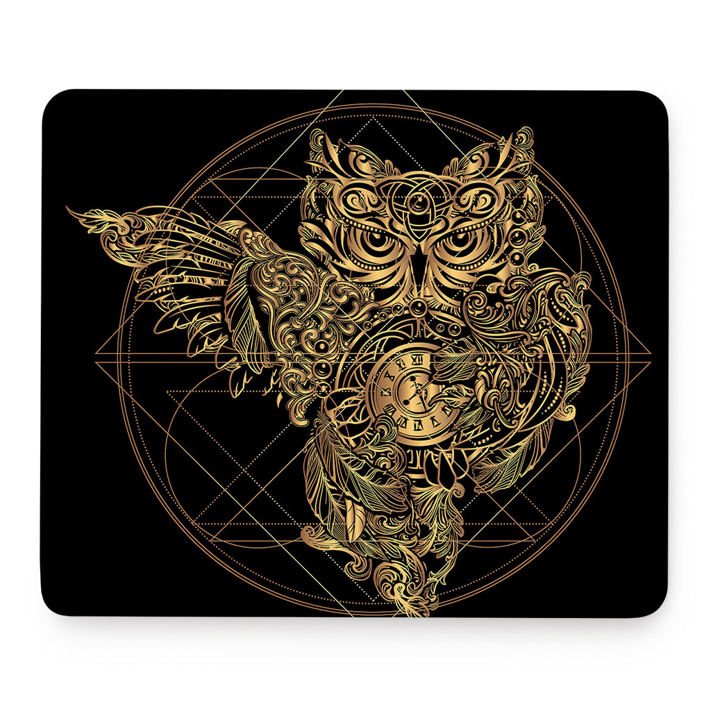 Golden Spiritual Owl Print Mouse Pad