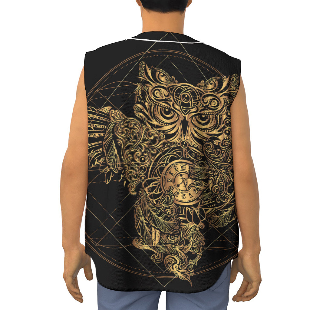 Golden Spiritual Owl Print Sleeveless Baseball Jersey