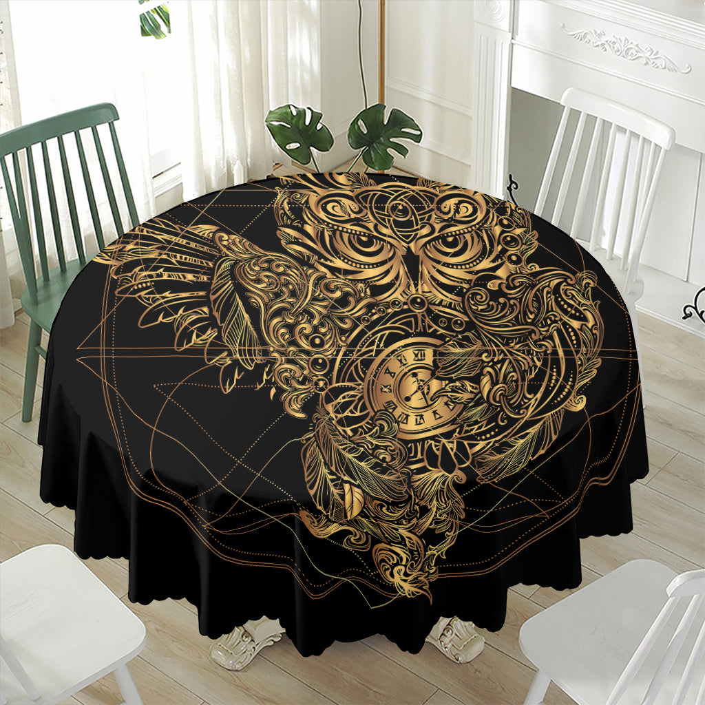 Golden Spiritual Owl Print Waterproof Round Tablecloth