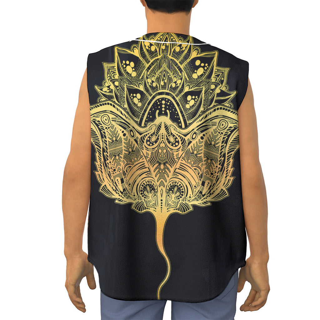 Golden Spiritual Stingray Print Sleeveless Baseball Jersey