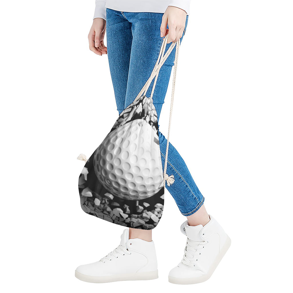 Golf Ball Breaking Wall Print Drawstring Bag