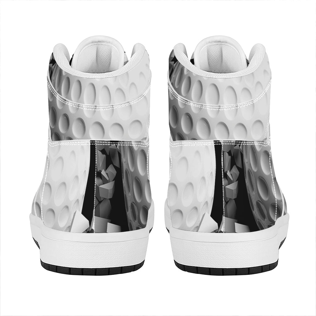 Golf Ball Breaking Wall Print High Top Leather Sneakers