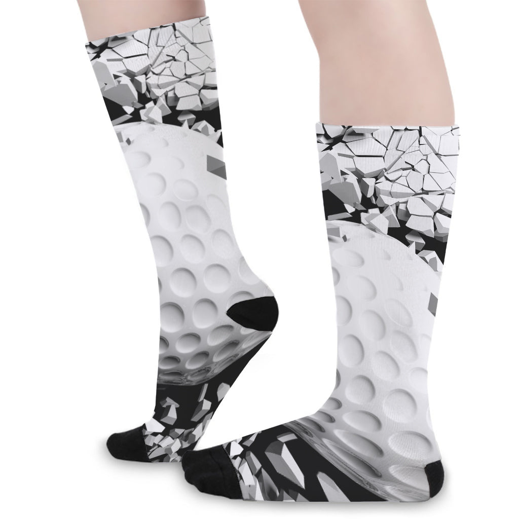Golf Ball Breaking Wall Print Long Socks