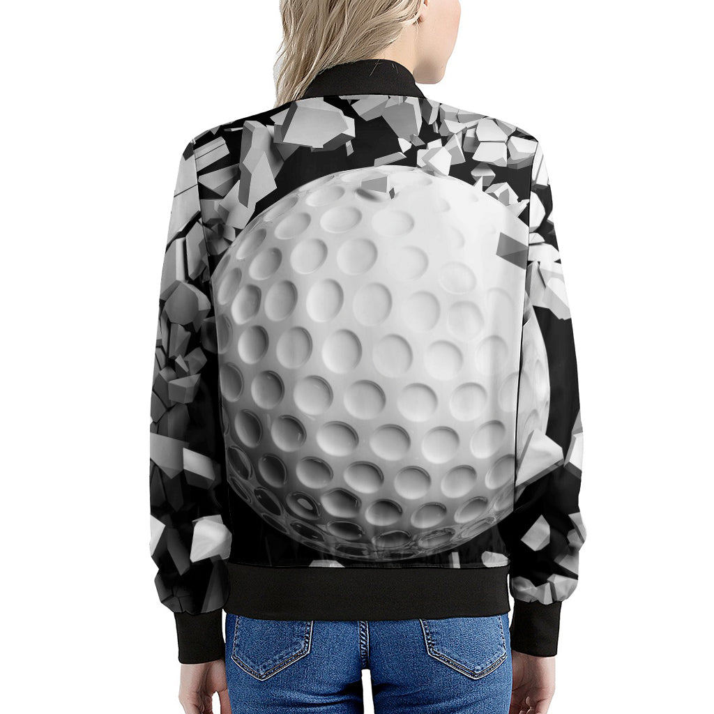 Golf Ball Breaking Wall Print Women's Bomber Jacket