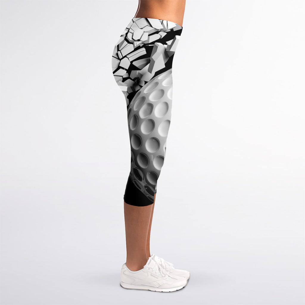 Golf Ball Breaking Wall Print Women's Capri Leggings