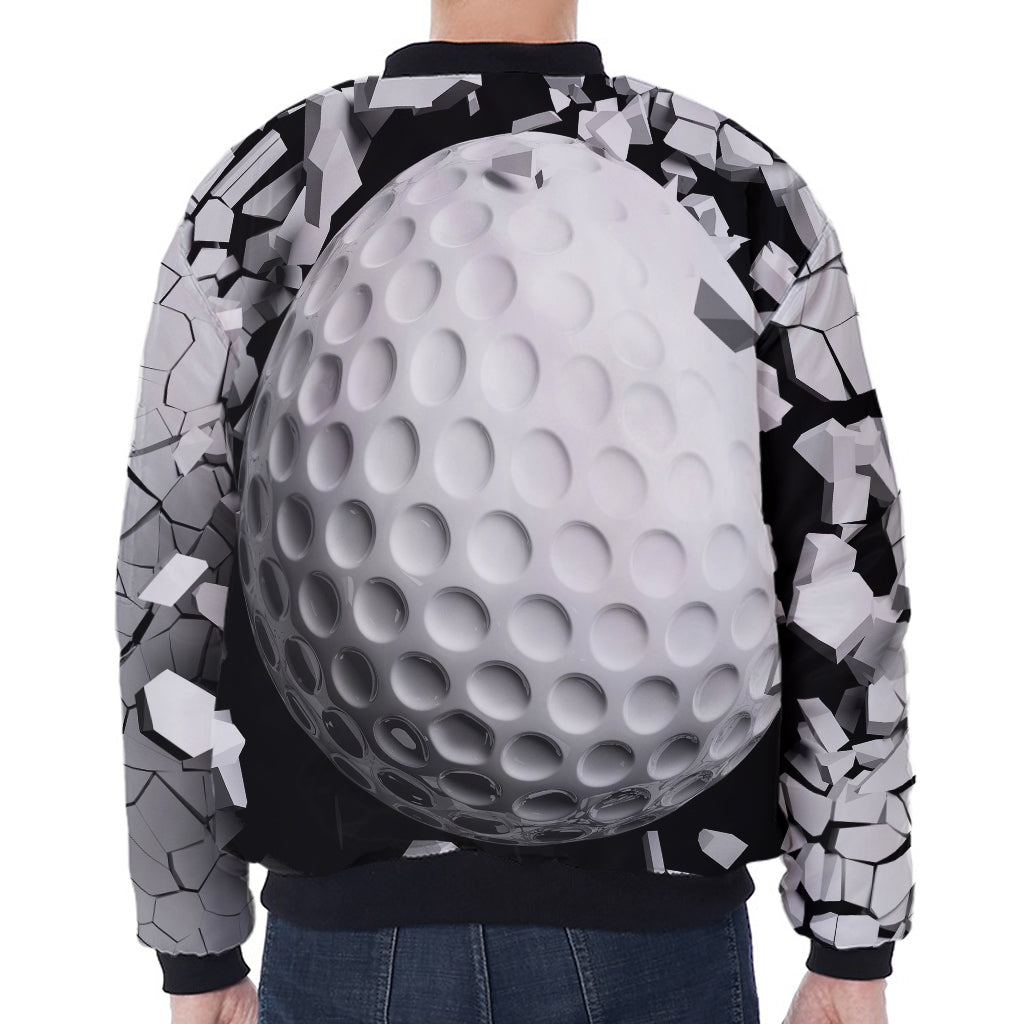 Golf Ball Breaking Wall Print Zip Sleeve Bomber Jacket