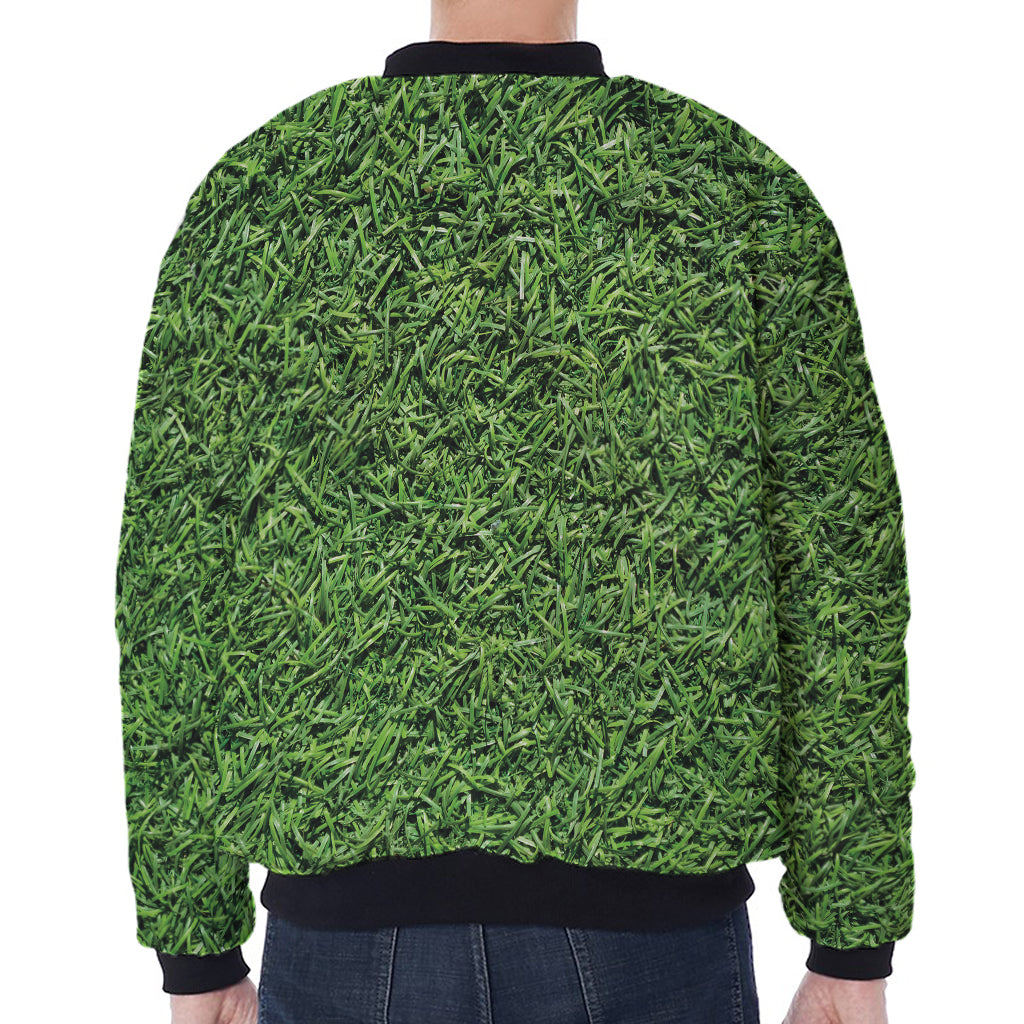 Golf Course Grass Print Zip Sleeve Bomber Jacket